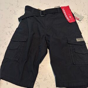 UNIONBAY Men's Black Cargo Shorts with Web Belt — Solid Black